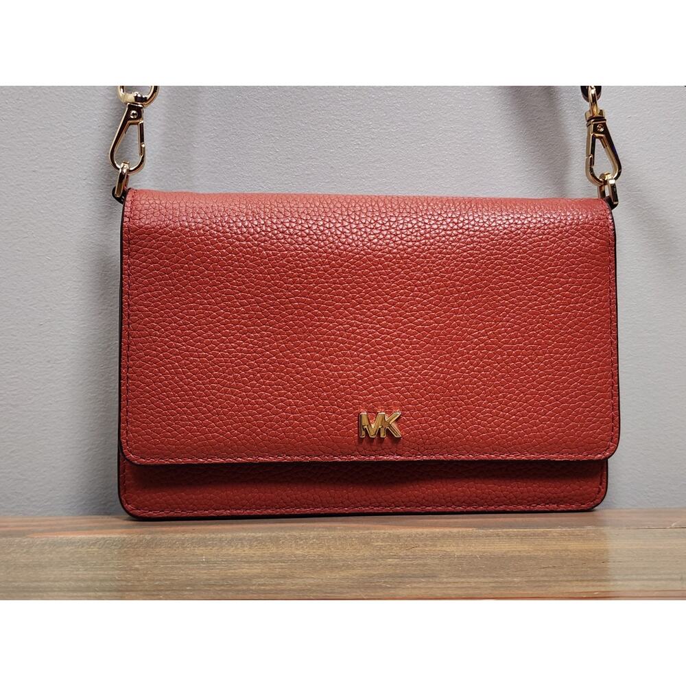 Michael Kors Mott Pebble Leather Phone Crossbody Wallet Red